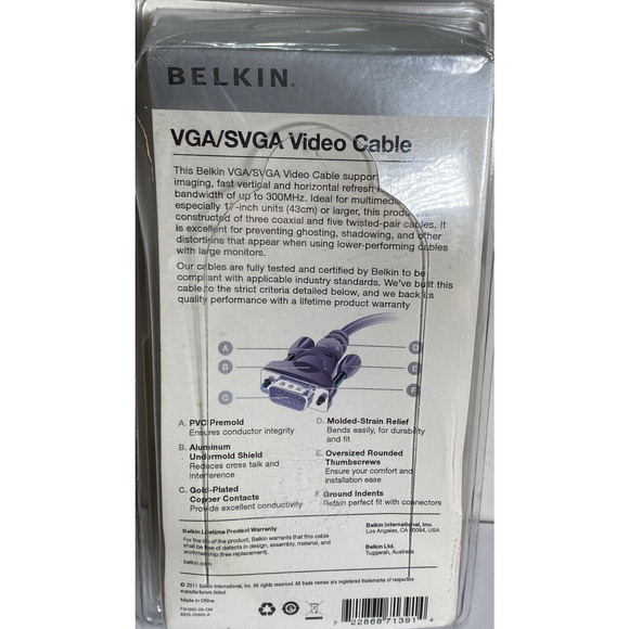 Belkin VGA SVGA Video Cable New In Blister Pack Never Opened - Picture 5 of 6